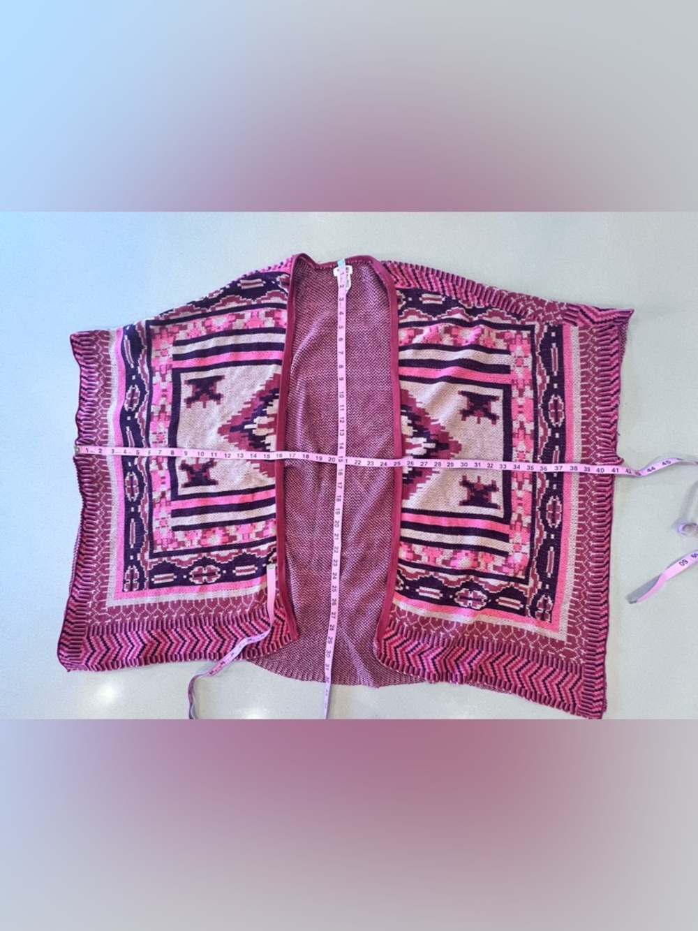 Kimono Cardigan Boho Southwest Open-Front Knit Poncho Coastal Cowgirl L/XL - Picture 5 of 9